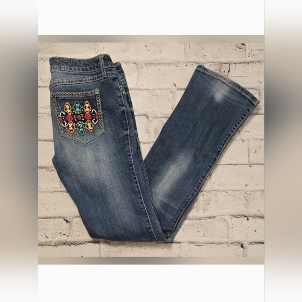 Rock 47 by Wrangler Beaded Bootcut Jeans Womens 32x34 Ultra Low Rise